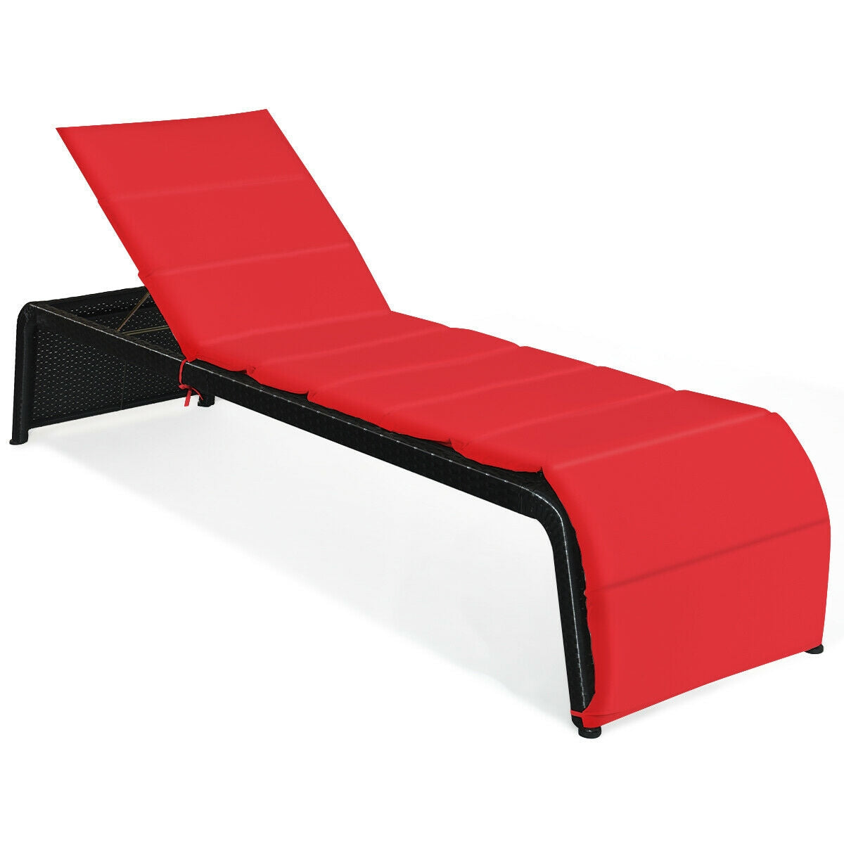 Patio Rattan Lounge Chair Back Adjustable Chaise Recliner with Cushioned-White - Red