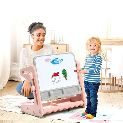 2 in 1 Kids Easel Table and Chair Set with Adjustable Art Painting Board-Pink