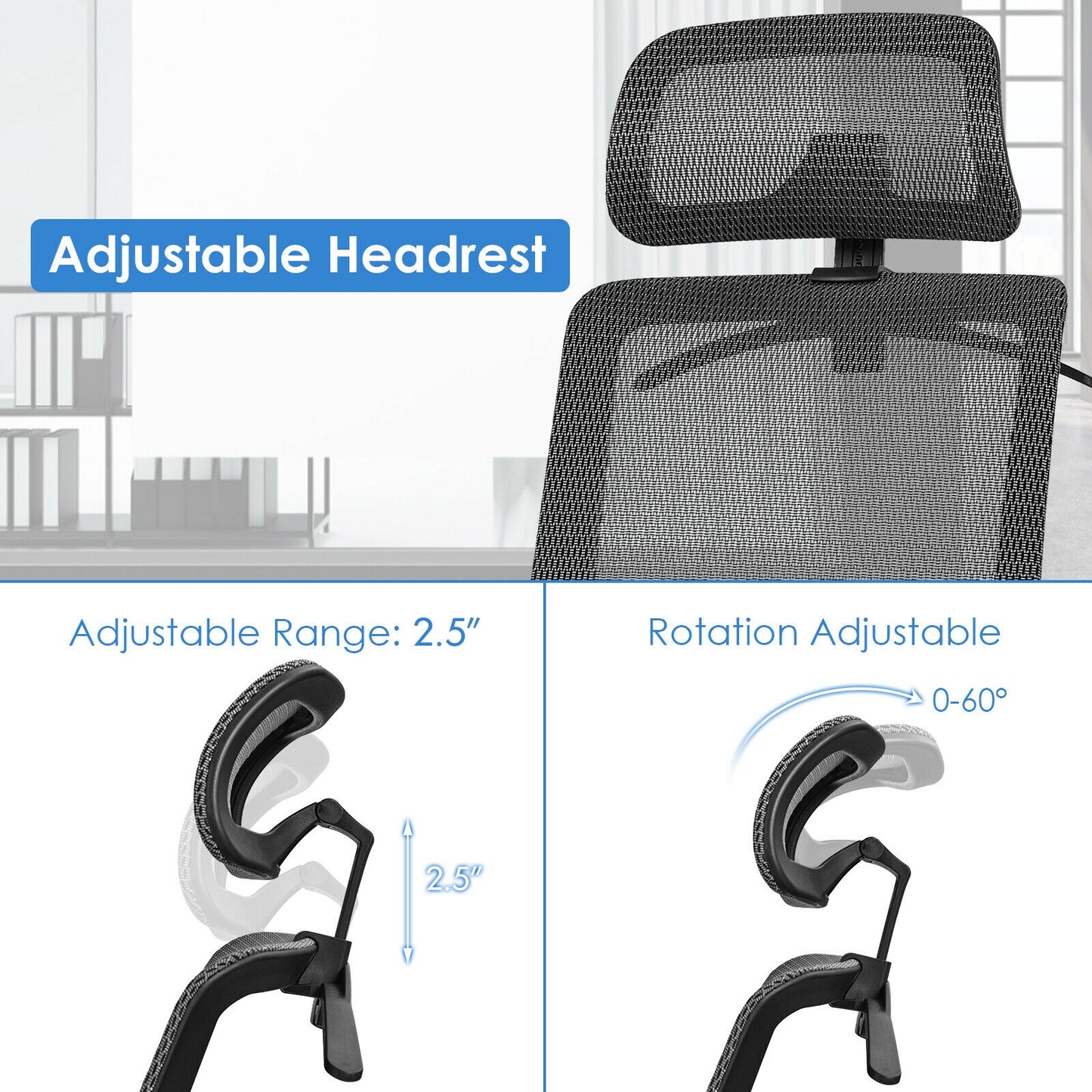 Height Adjustable Ergonomic High Back Mesh Office Chair with Hange-Gray