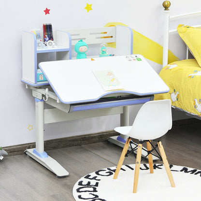 Kids Multifunctional Writing Desk with Tilt Desktop and Book Shelf-Blue