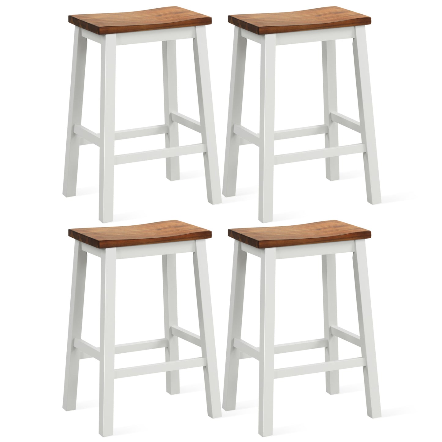 Saddle Bar Stools Set of 4 with Footrests, 24.5-Inch