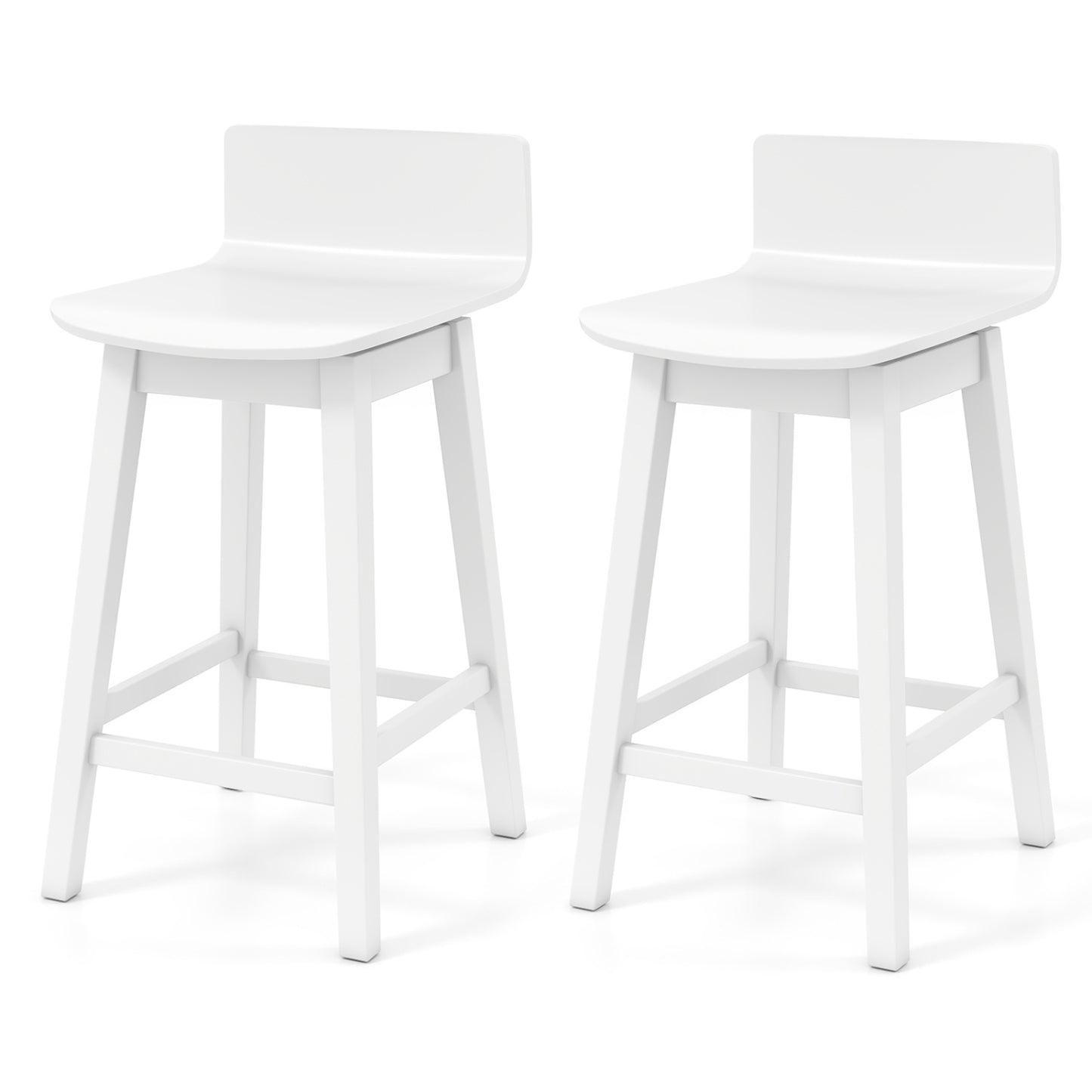 24.5 Inch Swivel Wooden Bar Stools Set of 2 with Rubber Wood Legs and Low Back-White