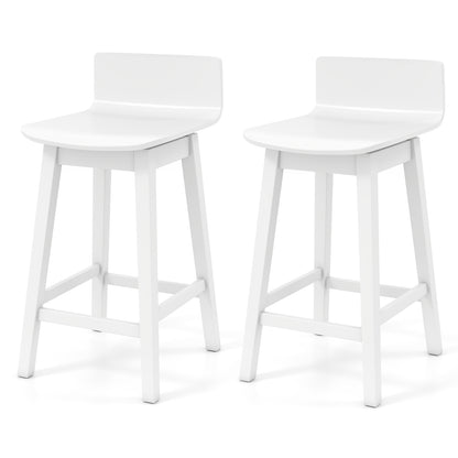 24.5 Inch Swivel Wooden Bar Stools Set of 2 with Rubber Wood Legs and Low Back-White