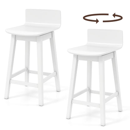 24.5 Inch Swivel Wooden Bar Stools Set of 2 with Rubber Wood Legs and Low Back-White