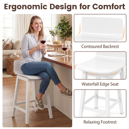 24.5 Inch Swivel Wooden Bar Stools Set of 2 with Rubber Wood Legs and Low Back-White