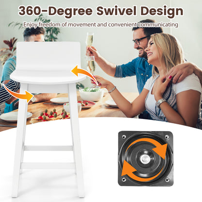 24.5 Inch Swivel Wooden Bar Stools Set of 2 with Rubber Wood Legs and Low Back-White