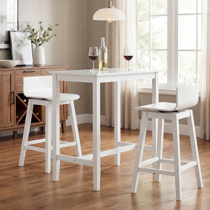 24.5 Inch Swivel Wooden Bar Stools Set of 2 with Rubber Wood Legs and Low Back-White