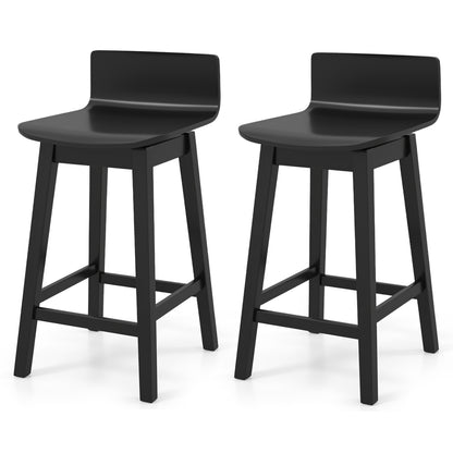 24.5 Inch Swivel Wooden Bar Stools Set of 2 with Rubber Wood Legs and Low Back-Black