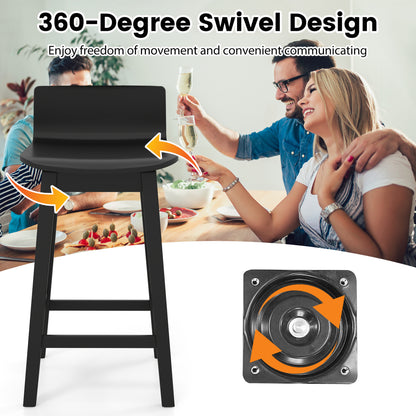 24.5 Inch Swivel Wooden Bar Stools Set of 2 with Rubber Wood Legs and Low Back-Black