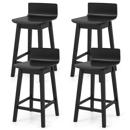 24.5 Inch Swivel Wooden Bar Stools Set of 4 with Rubber Wood Legs and Low Back-Black