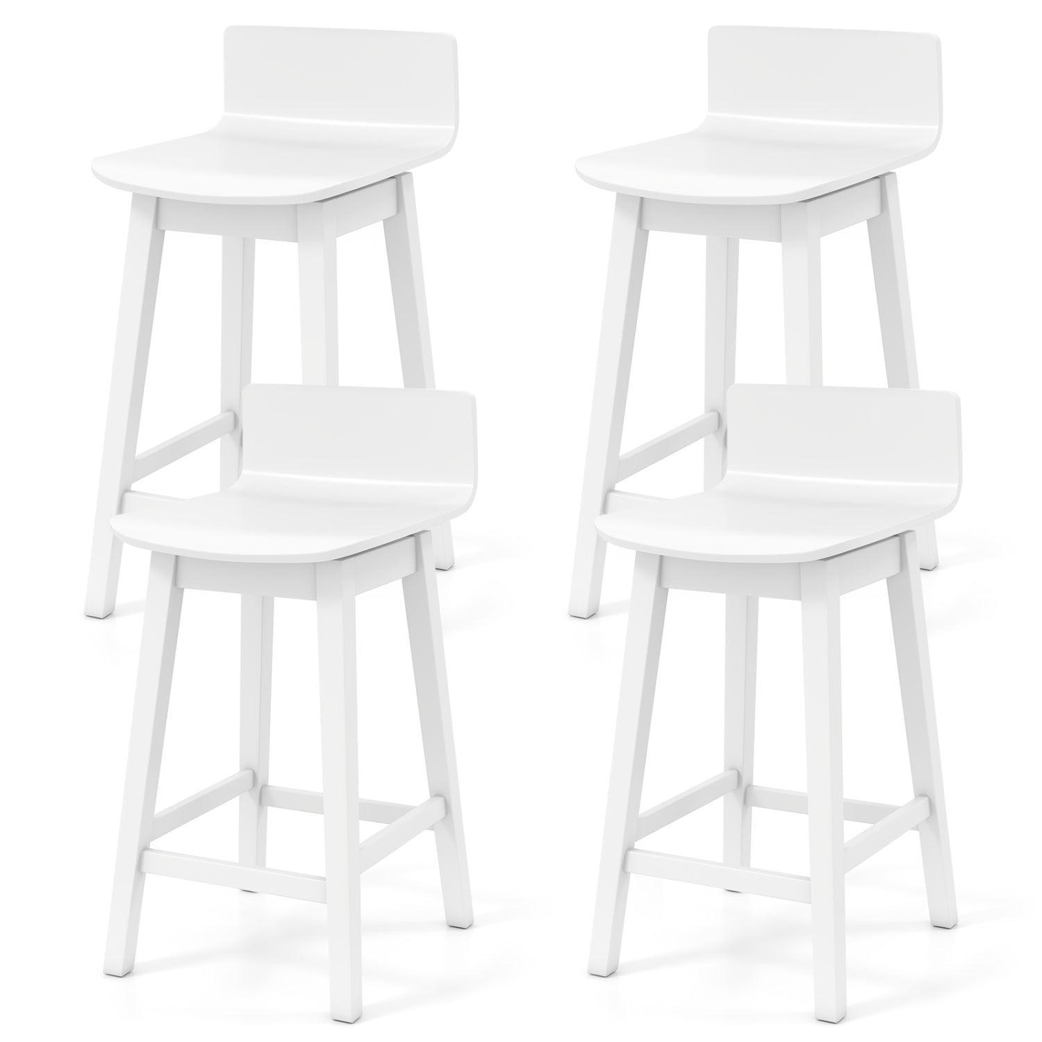 24.5 Inch Swivel Wooden Bar Stools Set of 4 with Rubber Wood Legs and Low Back-White