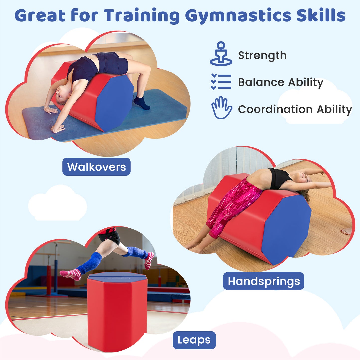 24.5 Inch x 24.5 Inch Octagon Gymnastics Mat with Waterproof Zippered Cover-Red