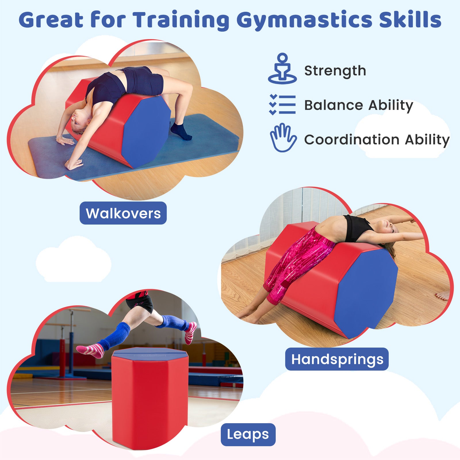24.5 Inch x 24.5 Inch Octagon Gymnastics Mat with Waterproof Zippered Cover-Red