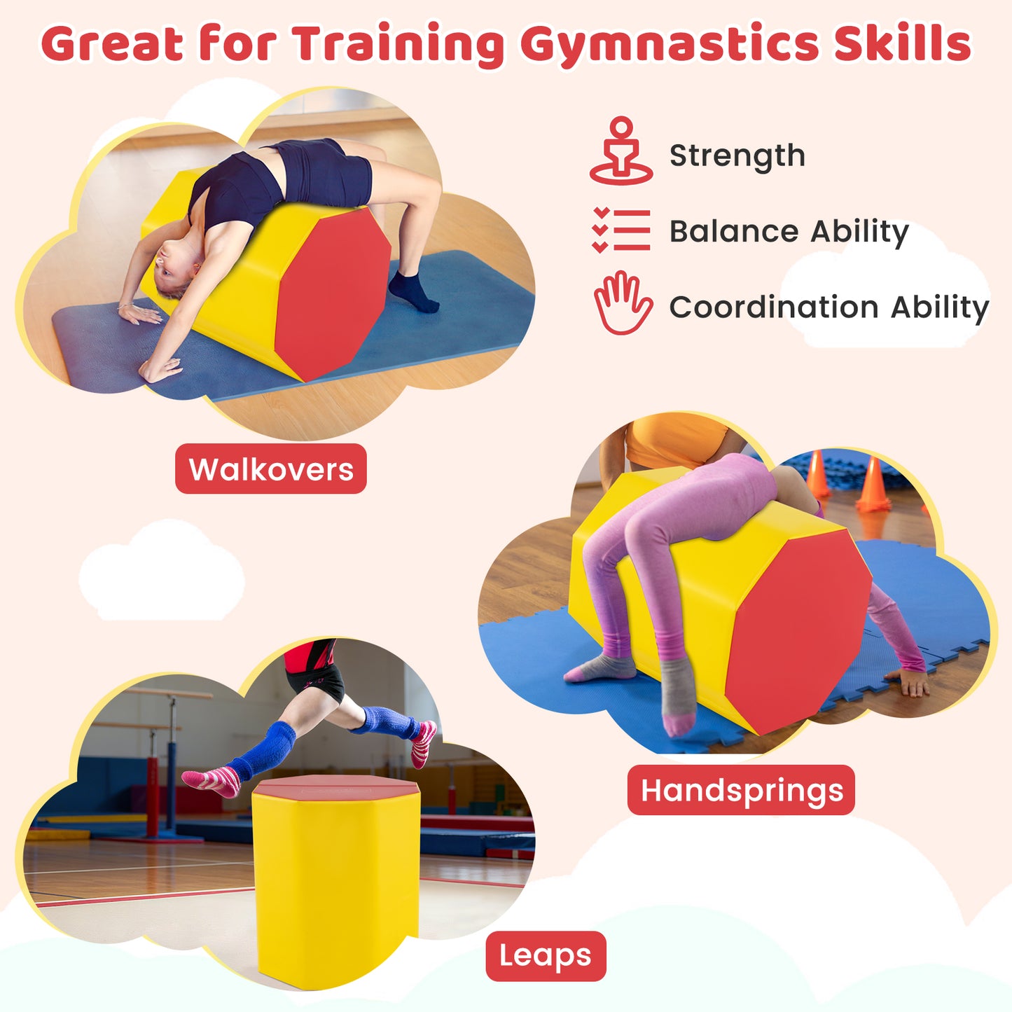 24.5 Inch x 24.5 Inch Octagon Gymnastics Mat with Waterproof Zippered Cover-Yellow