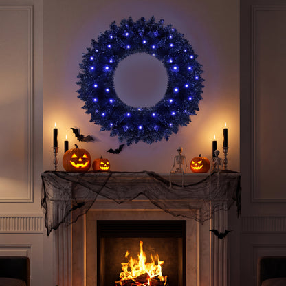 24" Halloween Wreath with 35 Purple LED Lights - Set of 2
