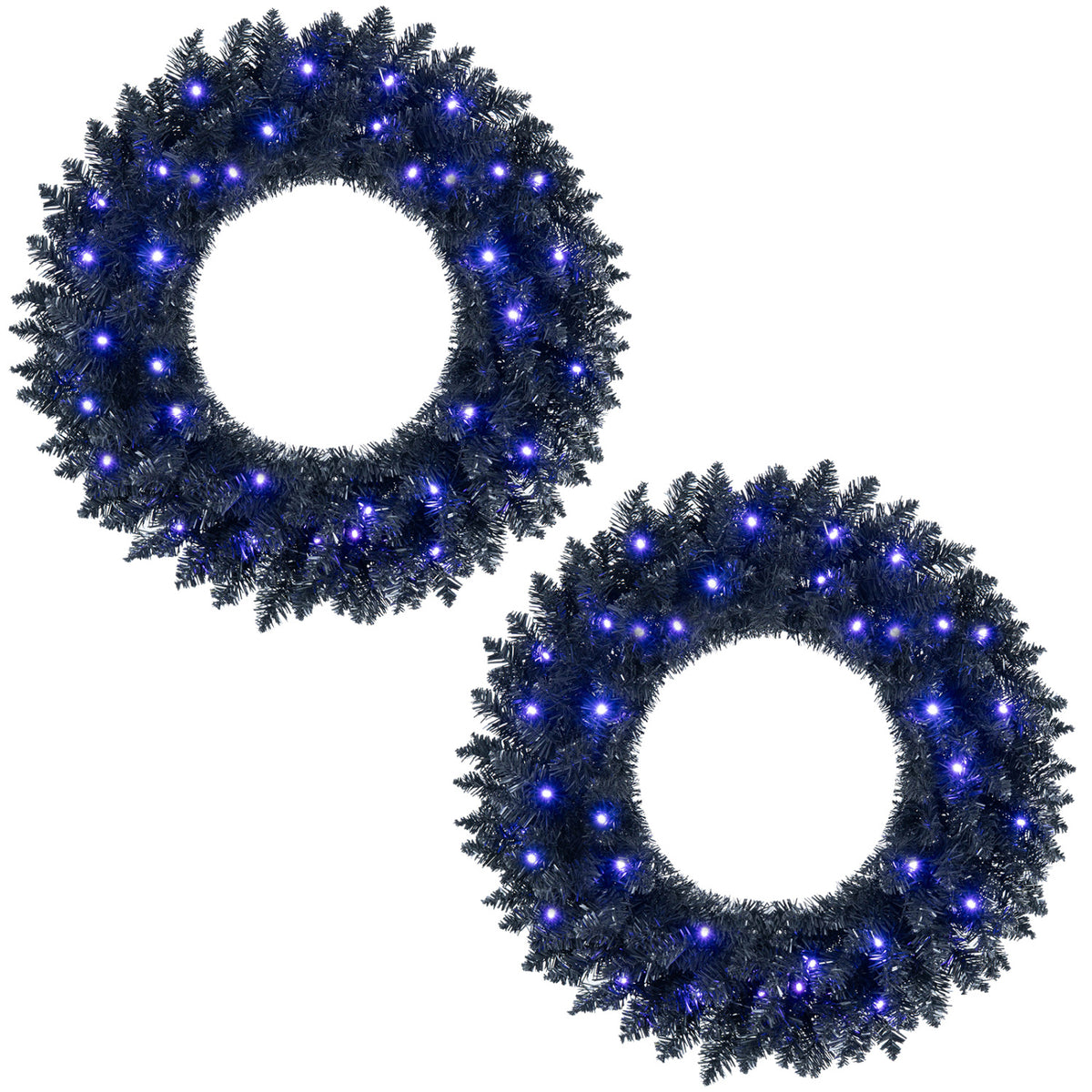 24" Halloween Wreath with 35 Purple LED Lights - Set of 2