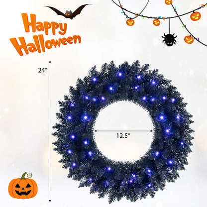 24" Halloween Wreath with 35 Purple LED Lights - Set of 2