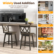 24/29 Inch Bar Stool Set of 2 Wooden Bar Chairs with Rubber Wood Frame-24 inches