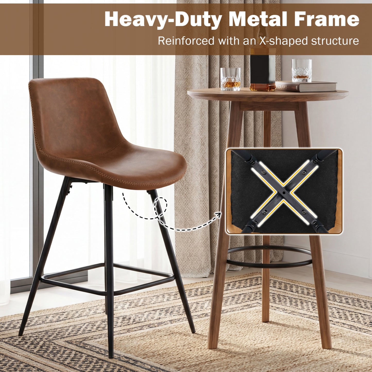 24 Inch Bar Stools Set of 4 with Backs and Footrests