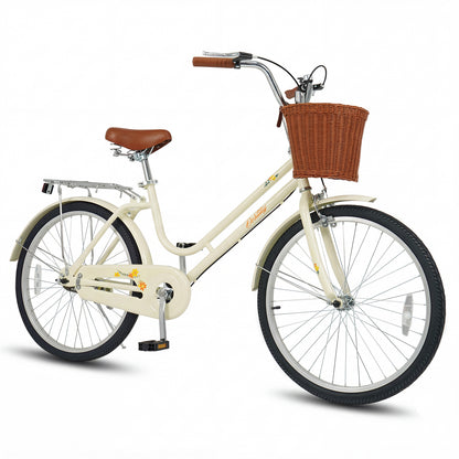 24/26 Inch Beach Cruiser Bike with Basket and Rear Rack