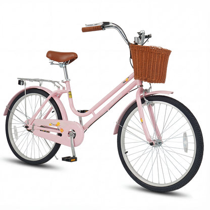 26" Beach Cruiser Bike for Women with Basket and Rear Rack