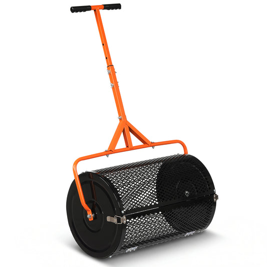 24 Inch Compost Spreader Peat Moss Spreader Roller with Height-Adjustable T-Shaped Handle