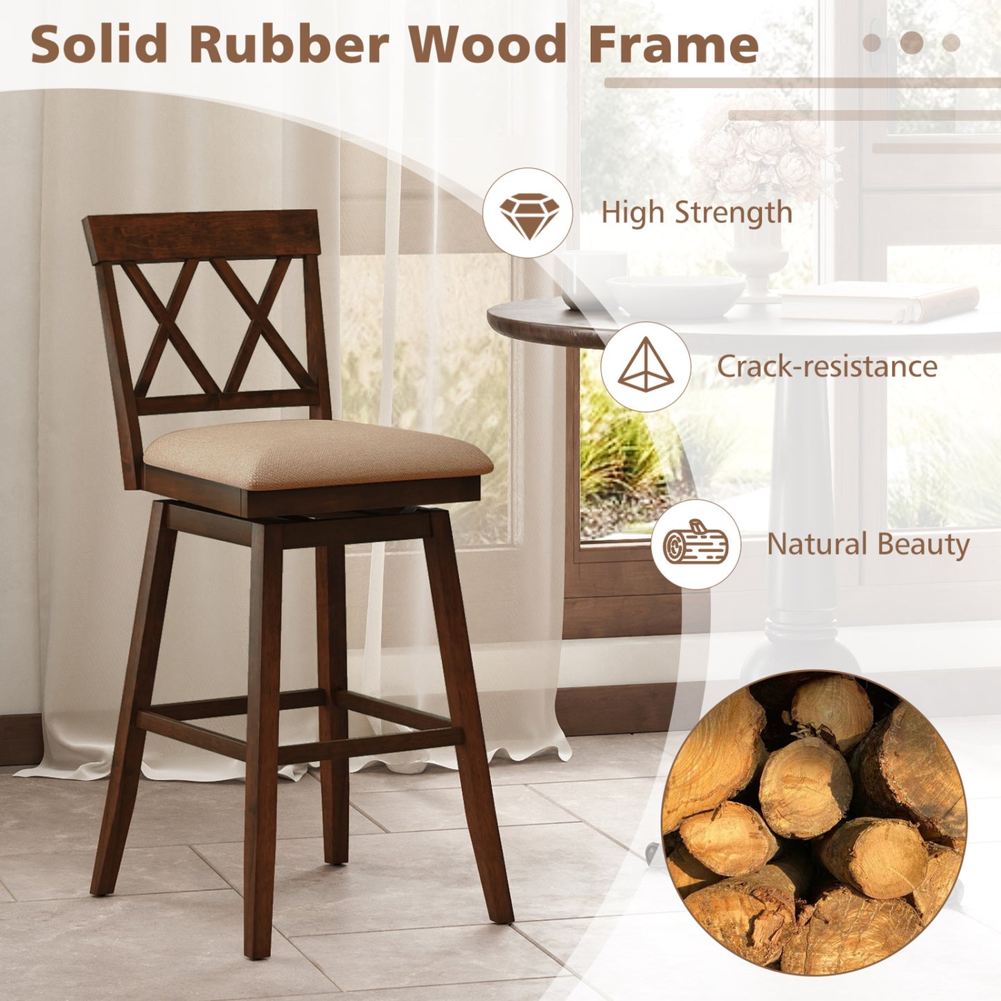 24 Inch Counter Height Barstools Set of 4 with Backrest and Upholstered Seat Cushion-29 inch