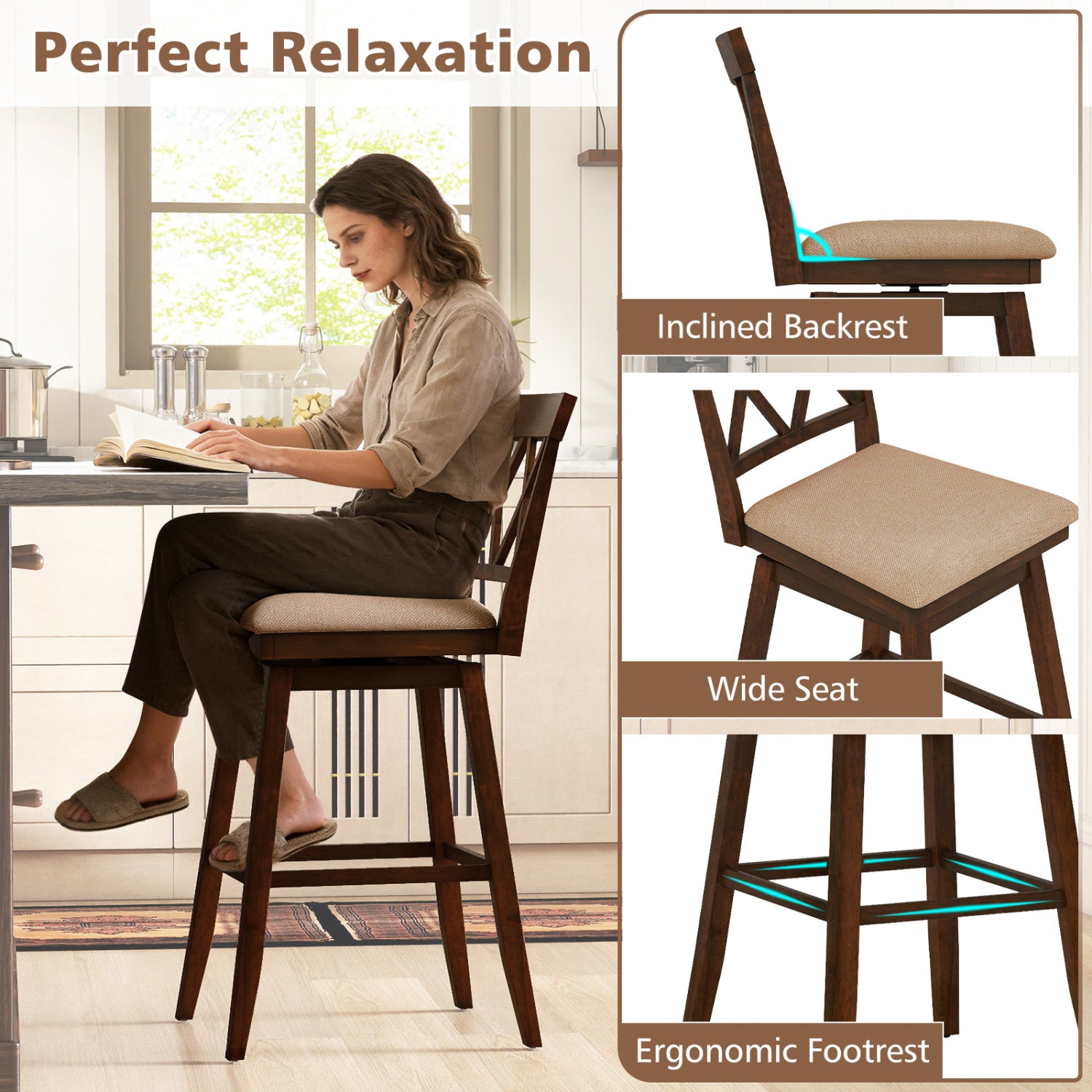 24 Inch Counter Height Barstools Set of 4 with Backrest and Upholstered Seat Cushion-29 inch