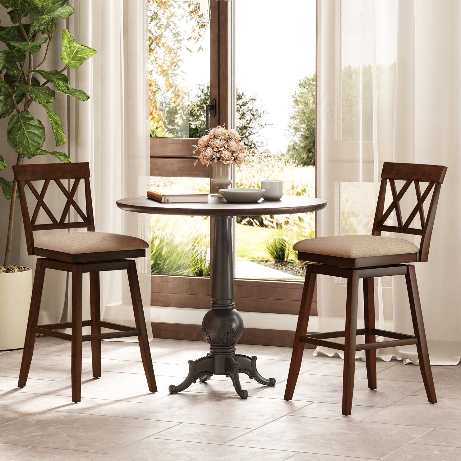 24 Inch Counter Height Barstools Set of 4 with Backrest and Upholstered Seat Cushion-29 inch