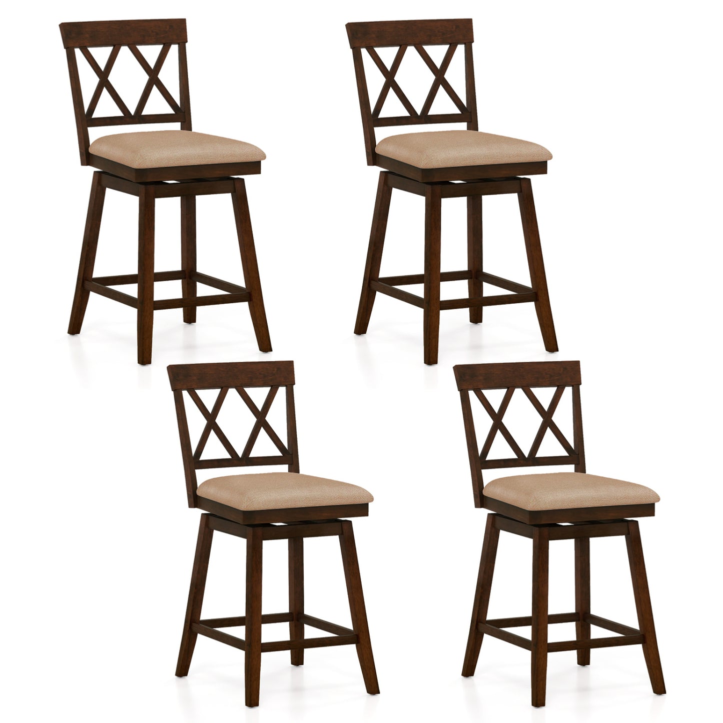 24 Inch Counter Height Barstools Set of 4 with Backrest and Upholstered Seat Cushion-24 Inch
