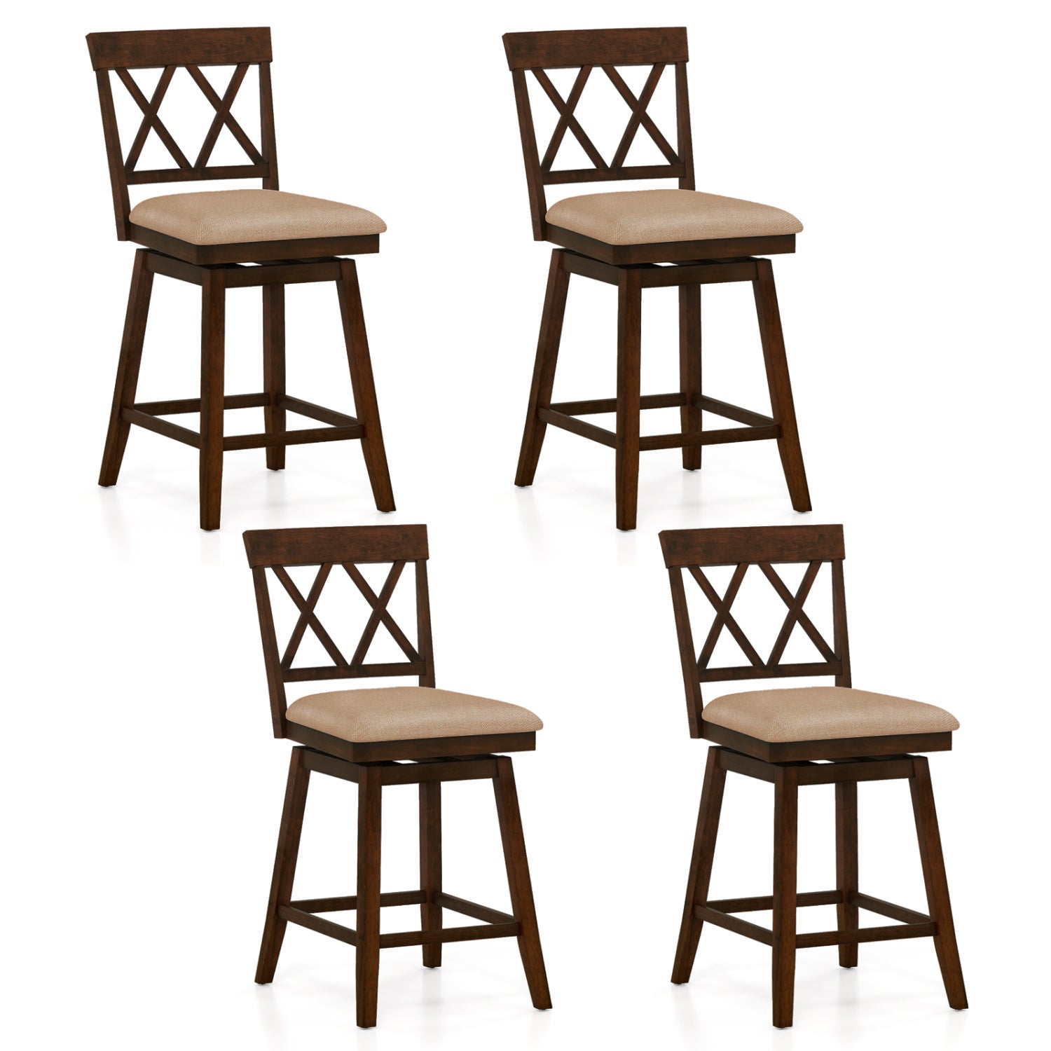 24 Inch Counter Height Barstools Set of 4 with Backrest and Upholstered Seat Cushion-24 Inch