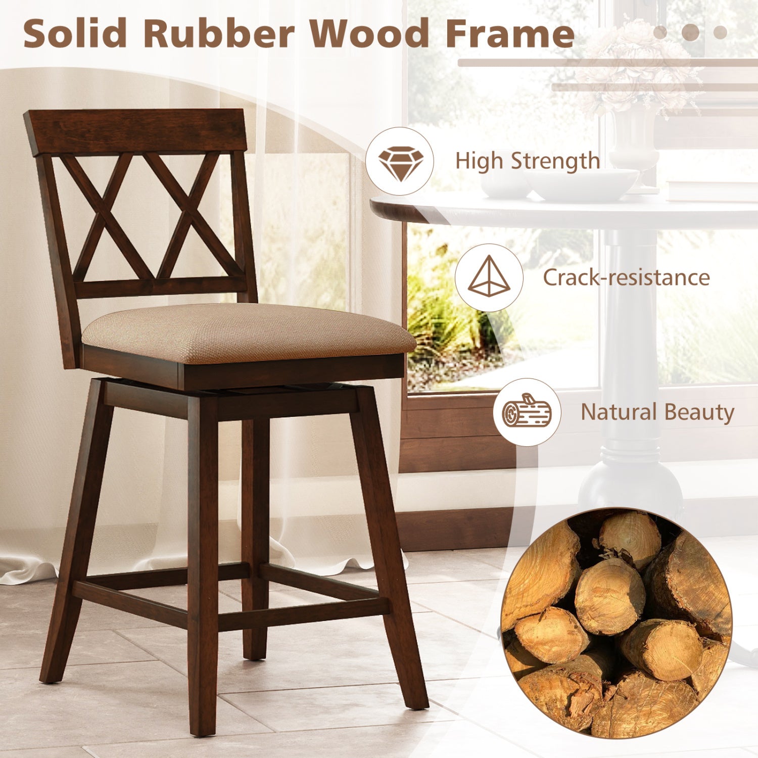 24 Inch Counter Height Barstools Set of 4 with Backrest and Upholstered Seat Cushion-24 Inch