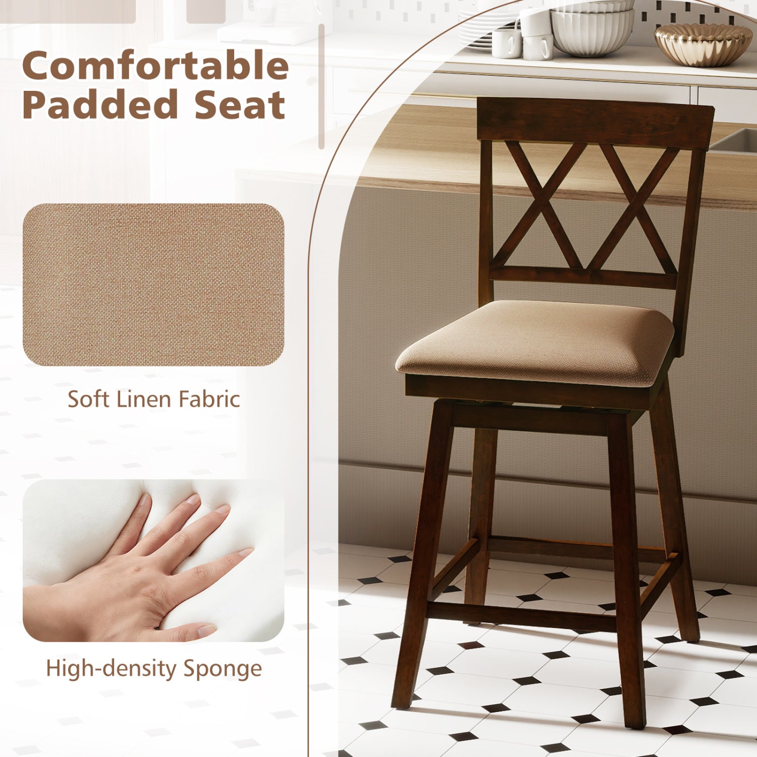 24 Inch Counter Height Barstools Set of 4 with Backrest and Upholstered Seat Cushion-24 Inch