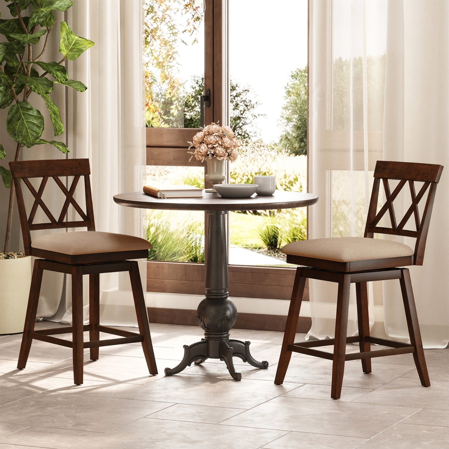 24 Inch Counter Height Barstools Set of 4 with Backrest and Upholstered Seat Cushion-24 Inch