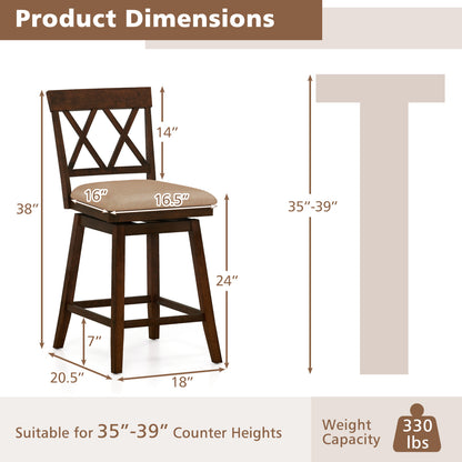 24 Inch Counter Height Barstools Set of 4 with Backrest and Upholstered Seat Cushion-24 Inch