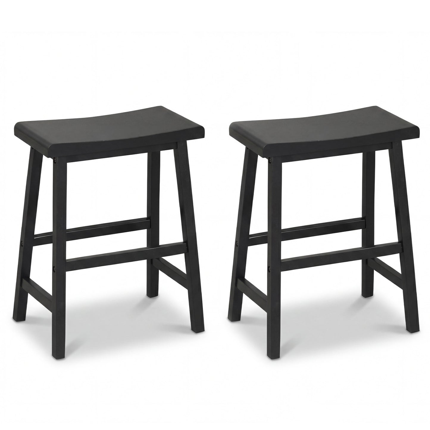 24 Inch Counter Height Stools Solid Wood Saddle Bar Stools Set of 2