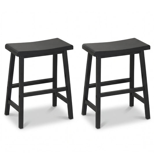24 Inch Counter Height Stools Solid Wood Saddle Bar Stools Set of 2