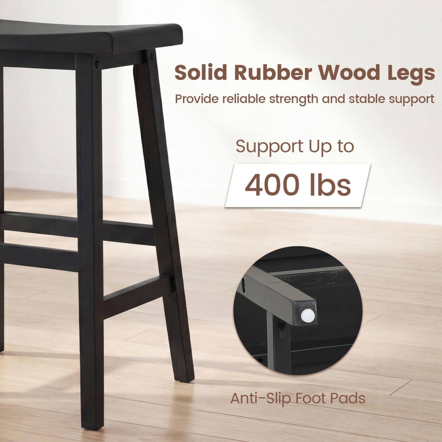 24 Inch Counter Height Stools Solid Wood Saddle Bar Stools Set of 2