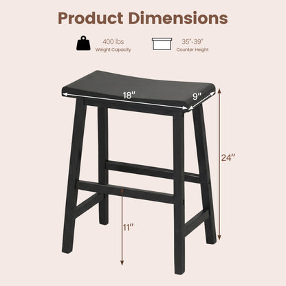24 Inch Counter Height Stools Solid Wood Saddle Bar Stools Set of 2