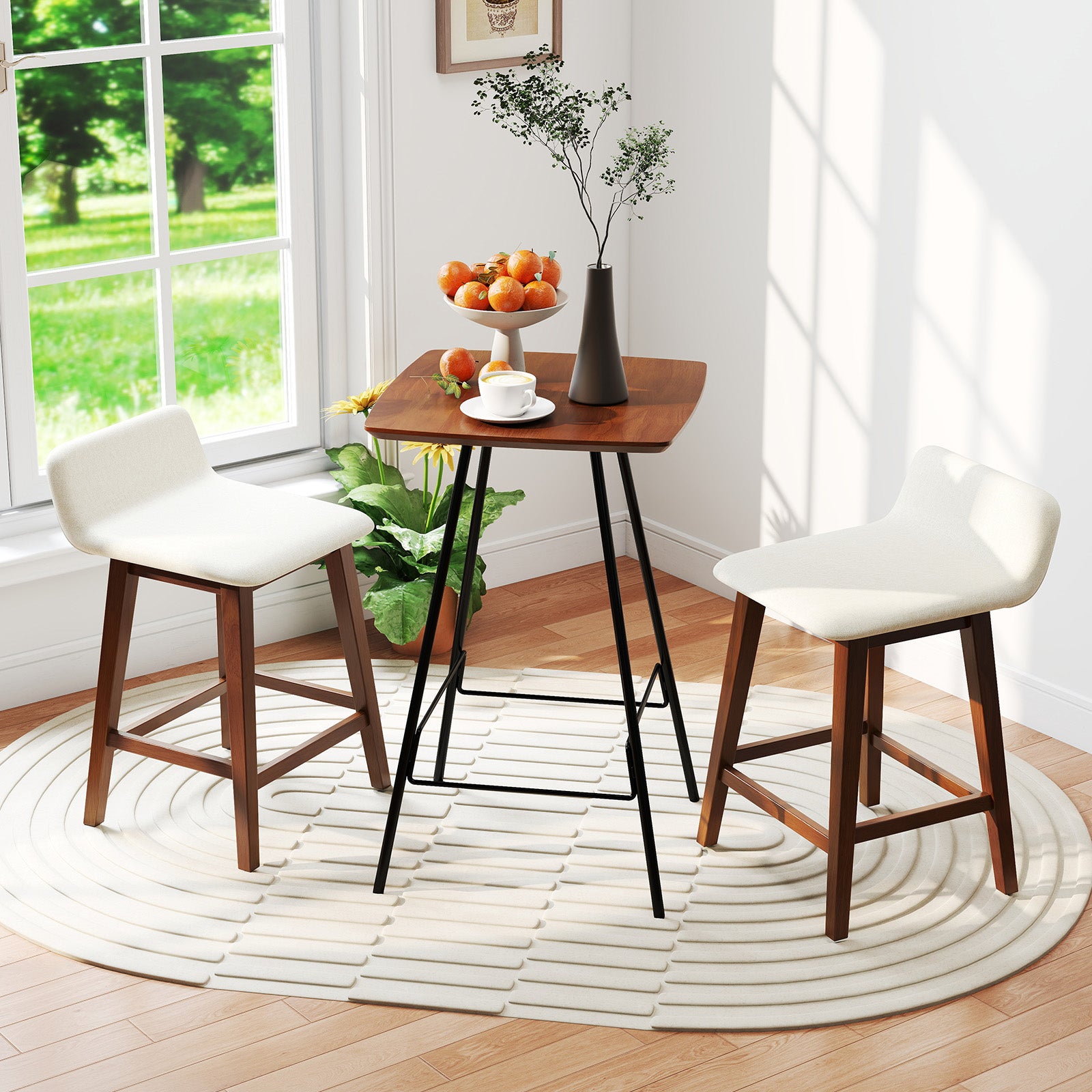 24 Inch Counter Height Bar Stools Set of 2 with Low Back-Brown