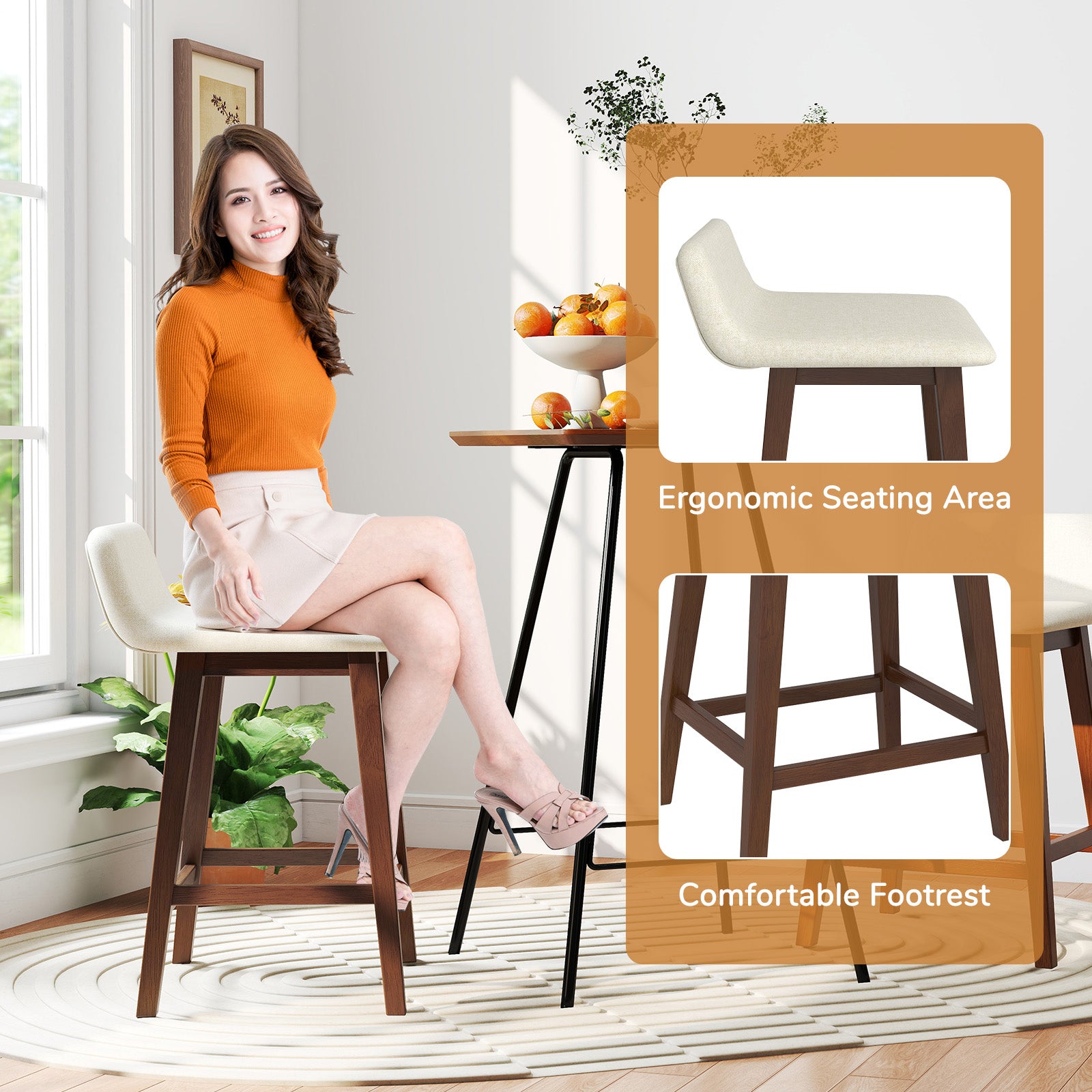 24 Inch Counter Height Bar Stools Set of 2 with Low Back-Brown