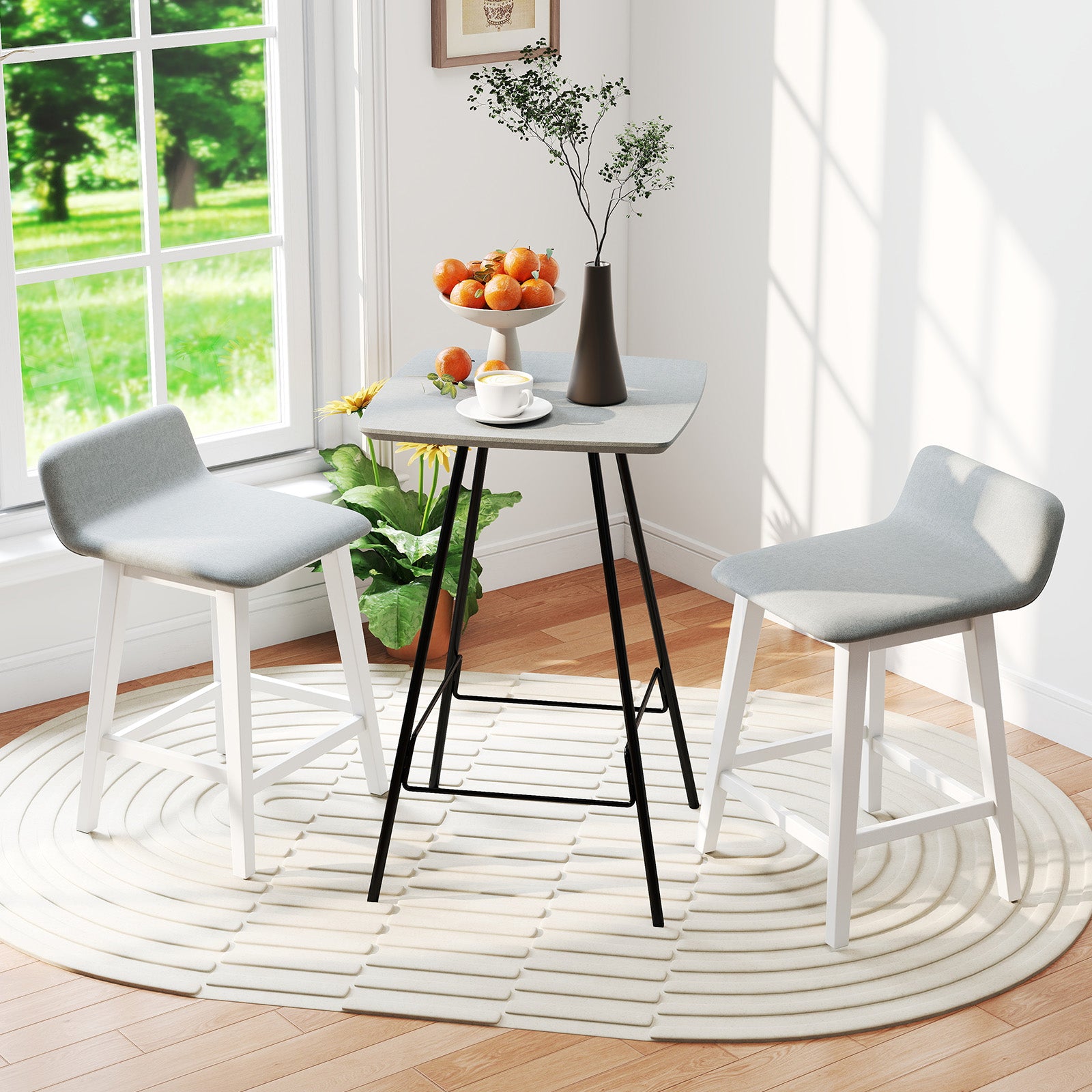 24 Inch Counter Height Bar Stools Set of 2 with Low Back-White
