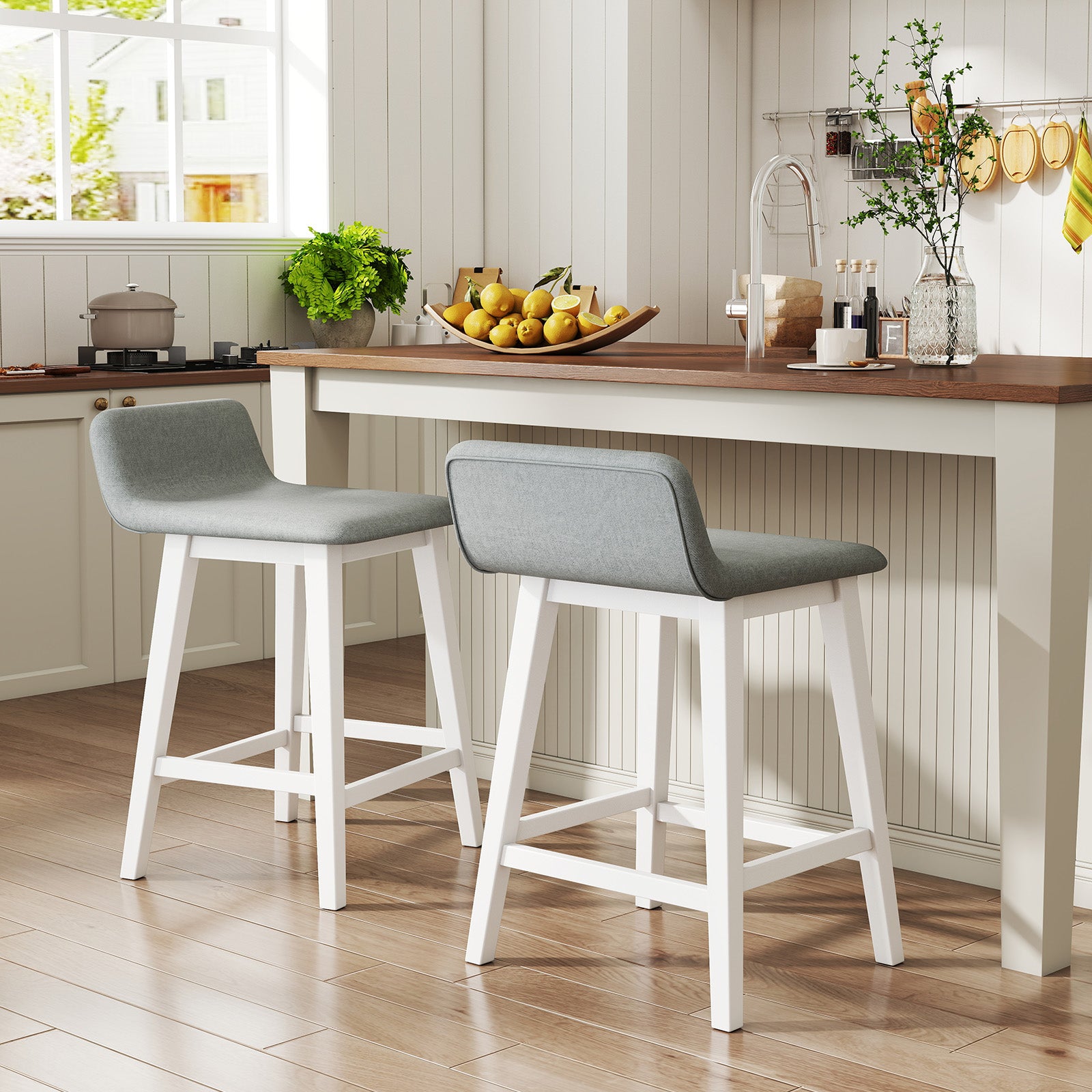 24 Inch Counter Height Bar Stools Set of 2 with Low Back-White