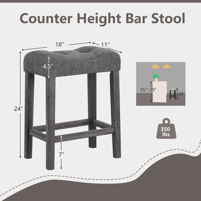 24 Inch Set of 2 Saddle Bar Stools with Padded Seat-Gray