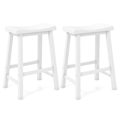 Set of 2 24 Inch Counter Height Stools with Solid Wood Legs-White