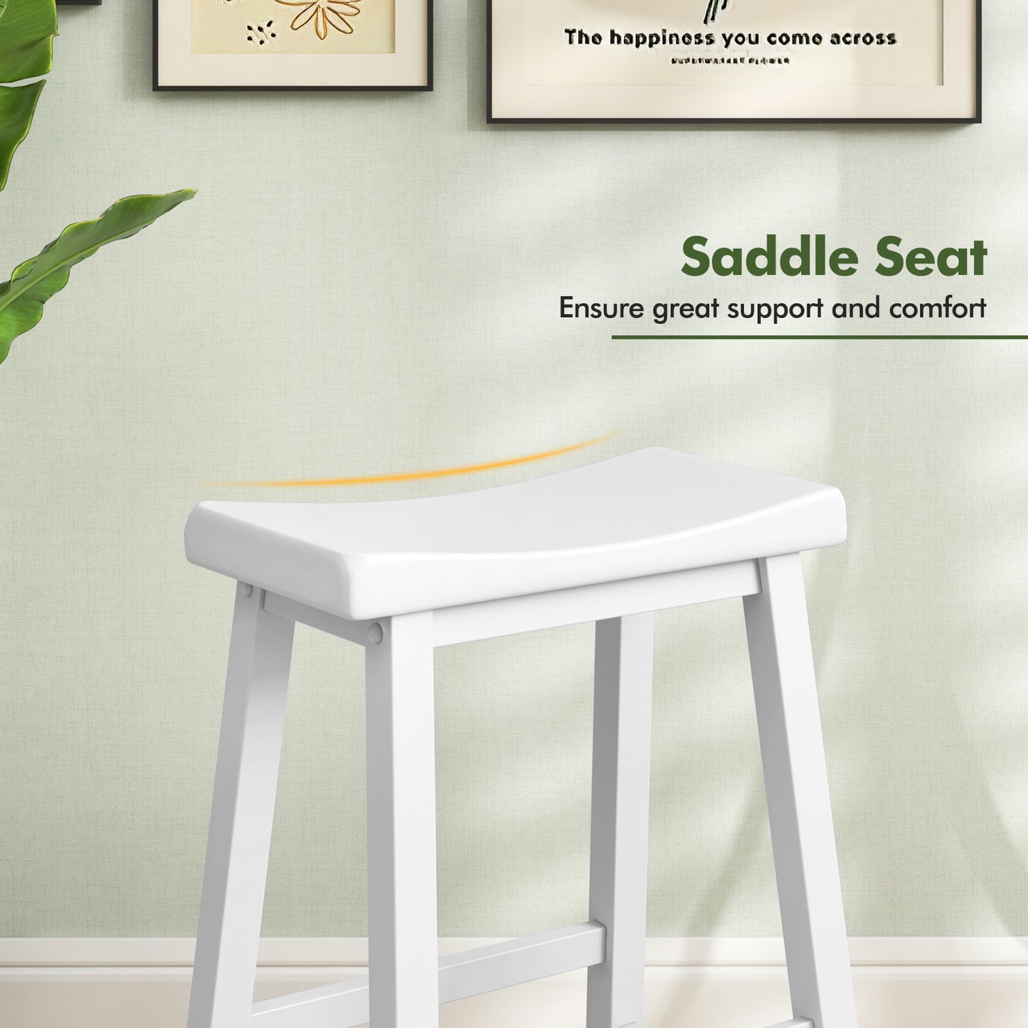 Set of 2 24 Inch Counter Height Stools with Solid Wood Legs-White