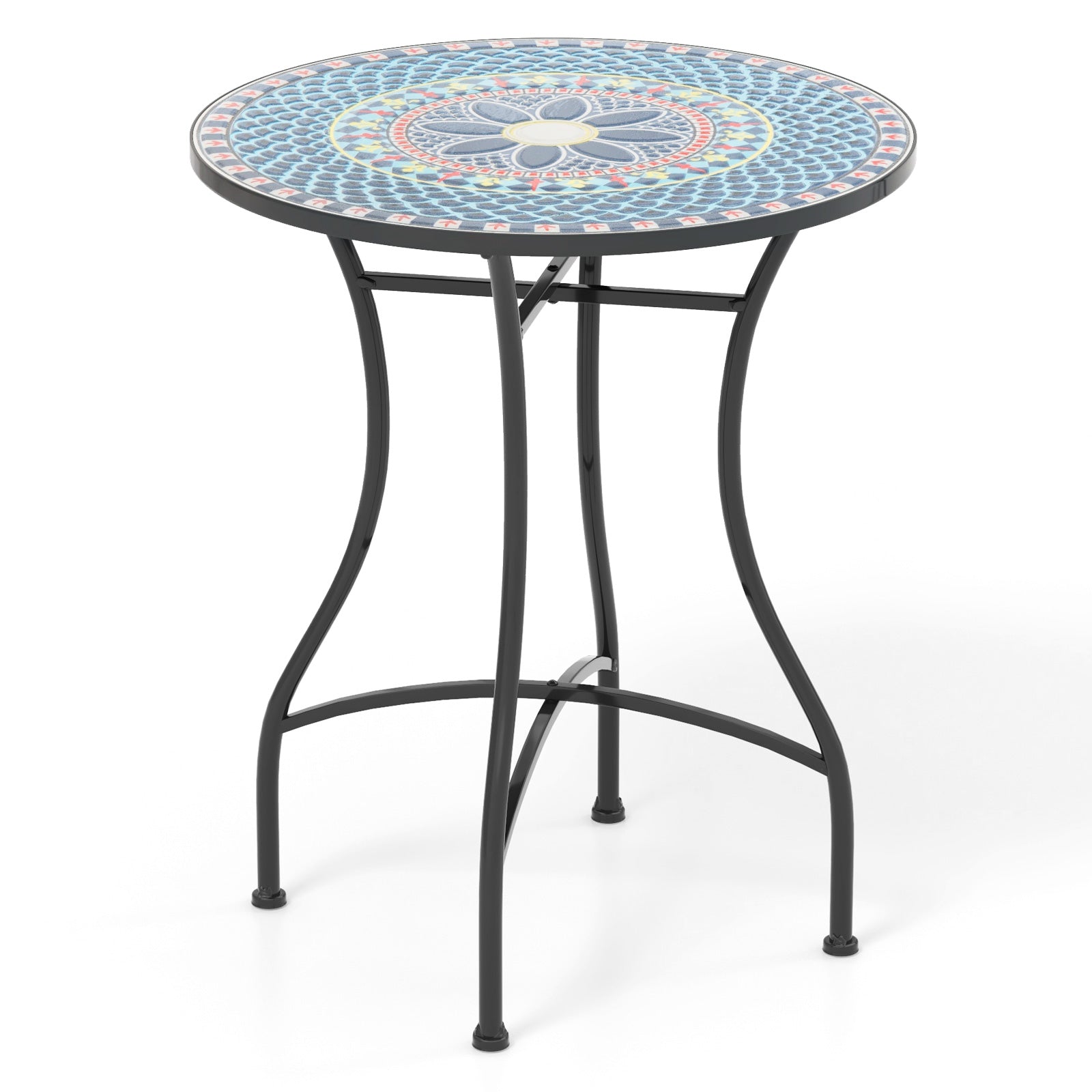 24 Inch Patio Bistro Table with Ceramic Tile Tabletop-Black - Multicolor