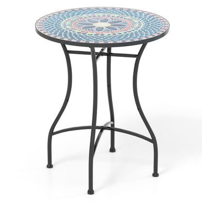 24 Inch Patio Bistro Table with Ceramic Tile Tabletop-Black - Multicolor