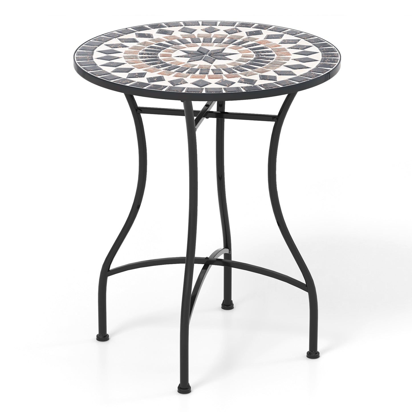 24 Inch Patio Bistro Table with Ceramic Tile Tabletop-Black - Black