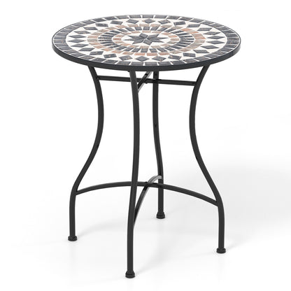 24 Inch Patio Bistro Table with Ceramic Tile Tabletop-Black - Black